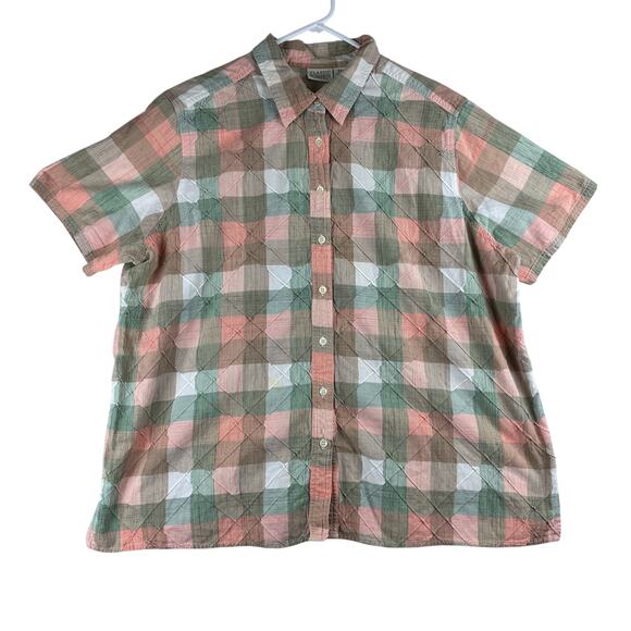 Classic Elements Tops - Classic Elements Short Sleeve Button Up Blouse Women's 22W Quilted Lattice Plaid